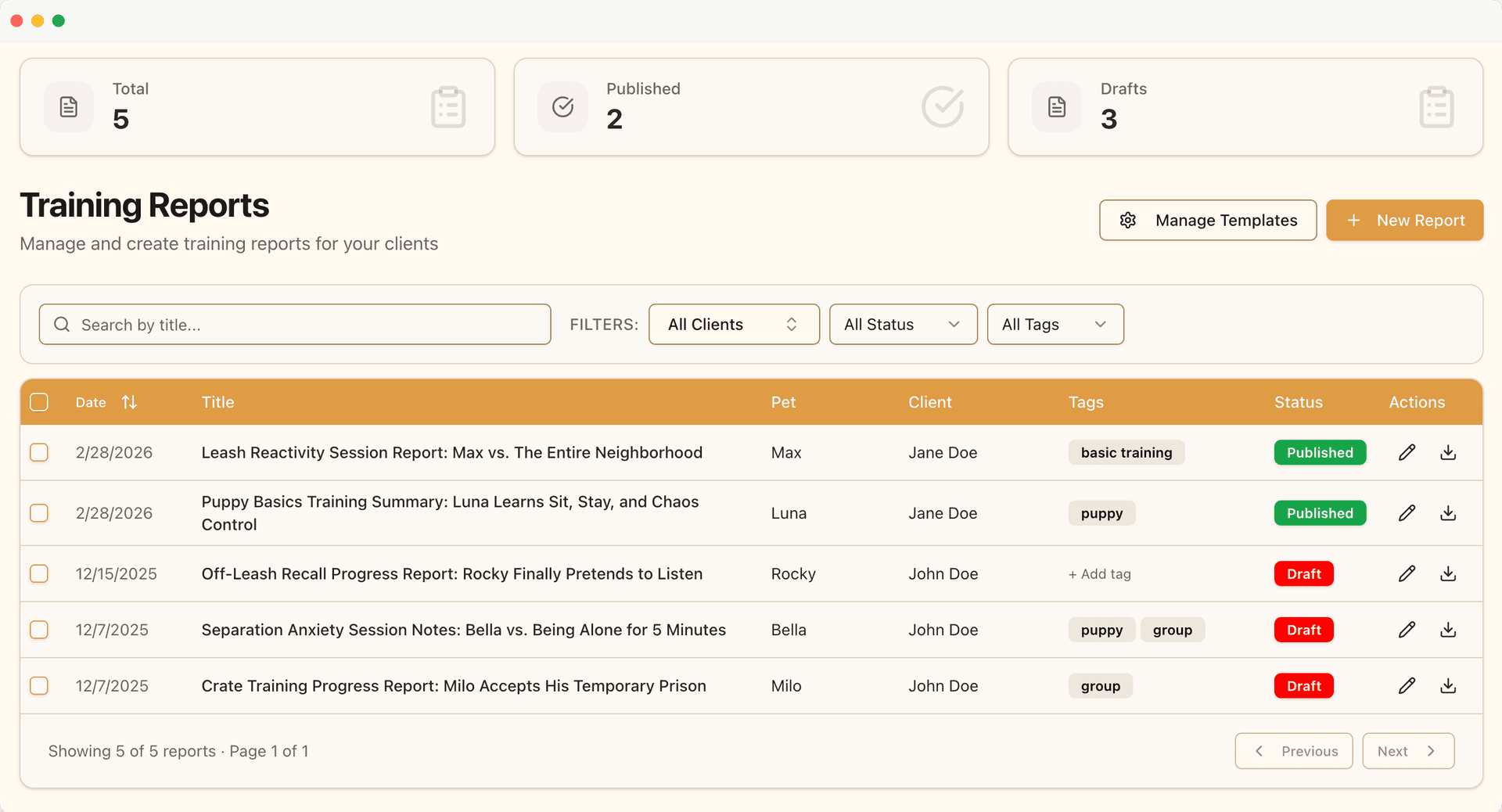 Training report example